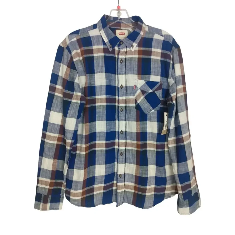 Levi's Men's Shirt Size S Long Sleeve Plaid Button Up‎ Blue Shirt Cotton NWT